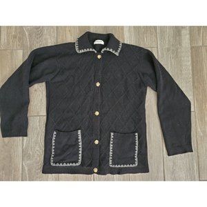 Wool Cardigan Jacket With Crochet Lining In Black By EVEN Asian Brand. Sz 140/M